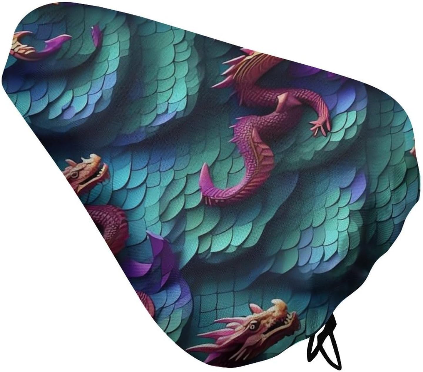 3D Magical Dragon Scales Bike Seat Cover Soft Padded, Extra Wide Bike Seat Cushion for Women Men Comfort, Replacement Waterproof Bicycle Seats Cushion with Drawstring, Fit for Road/Mountain/Exercise/S