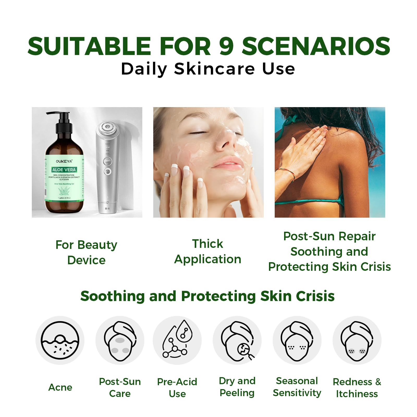 OUKEYA Aloe Vera Puro Gel 500ml + 2% Niacinamida, Para Cara, Cuerpo y Cabello, Para Quemaduras Solares, Rojeces y Piel Seca, Calma, Refuerza La Barrera Cutánea y Dermatológicamente Testado