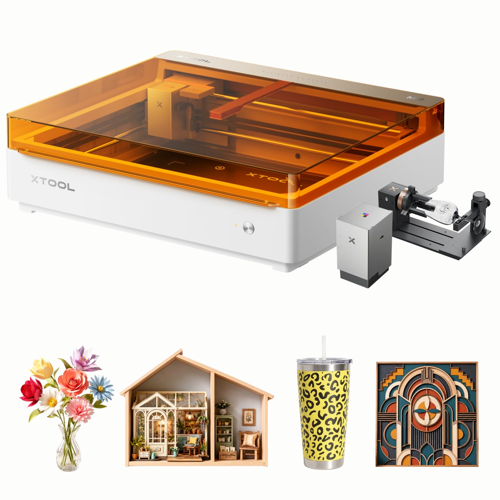 xTool M2 Color Craft Laser Engraver and Cutter, 10W Diode Deluxe Bundle | With RA3 Lite Rotary, Cmyk Inkjet Module, Class 1 Enclosed, Works On Wood & Acrylic, For DIY Stickers & Gifts