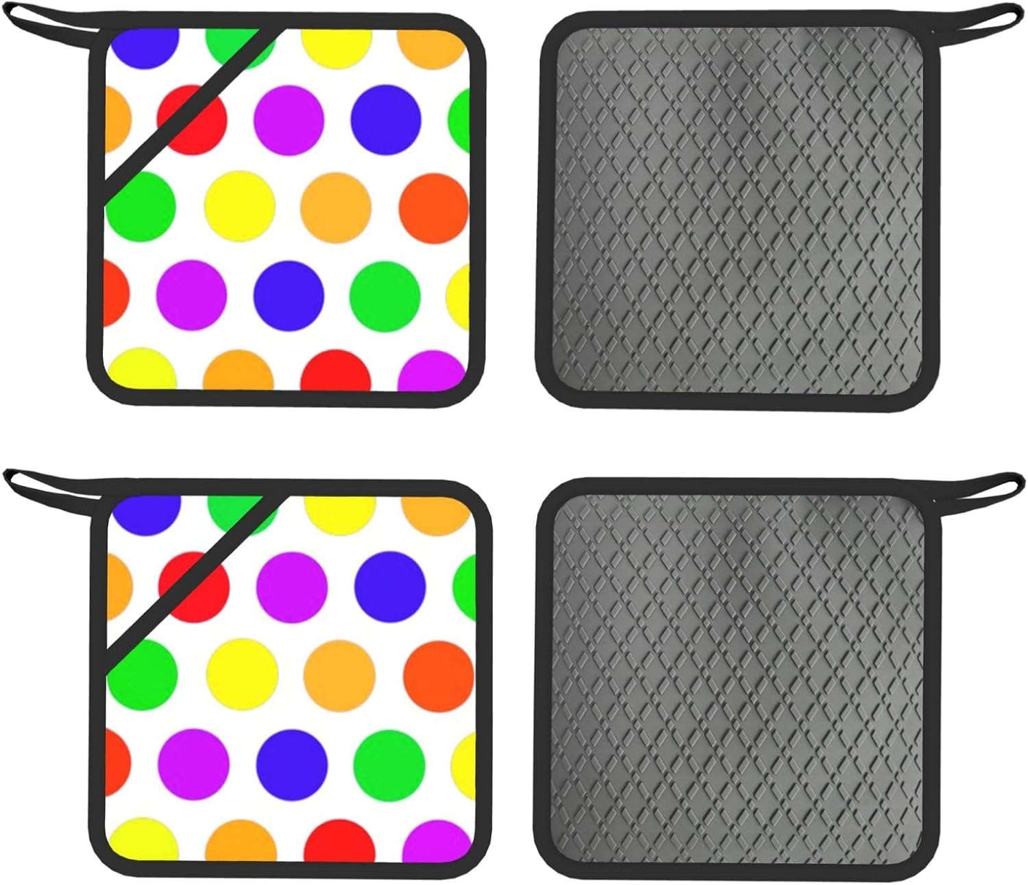Beautiful Polka Dot Oven Mitts and Pot Holders Set of 4 Heat Resistant Kitchen Gloves with Silicone Palm Hot Pads for Baking Cooking Grilling BBQ