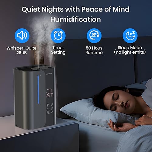 Miniatura 4 de Humidificadores de aire inteligentes de 5 L para dormitorio con aceites esenciales, llenado superior 50 horas de tiempo de funcionamiento,