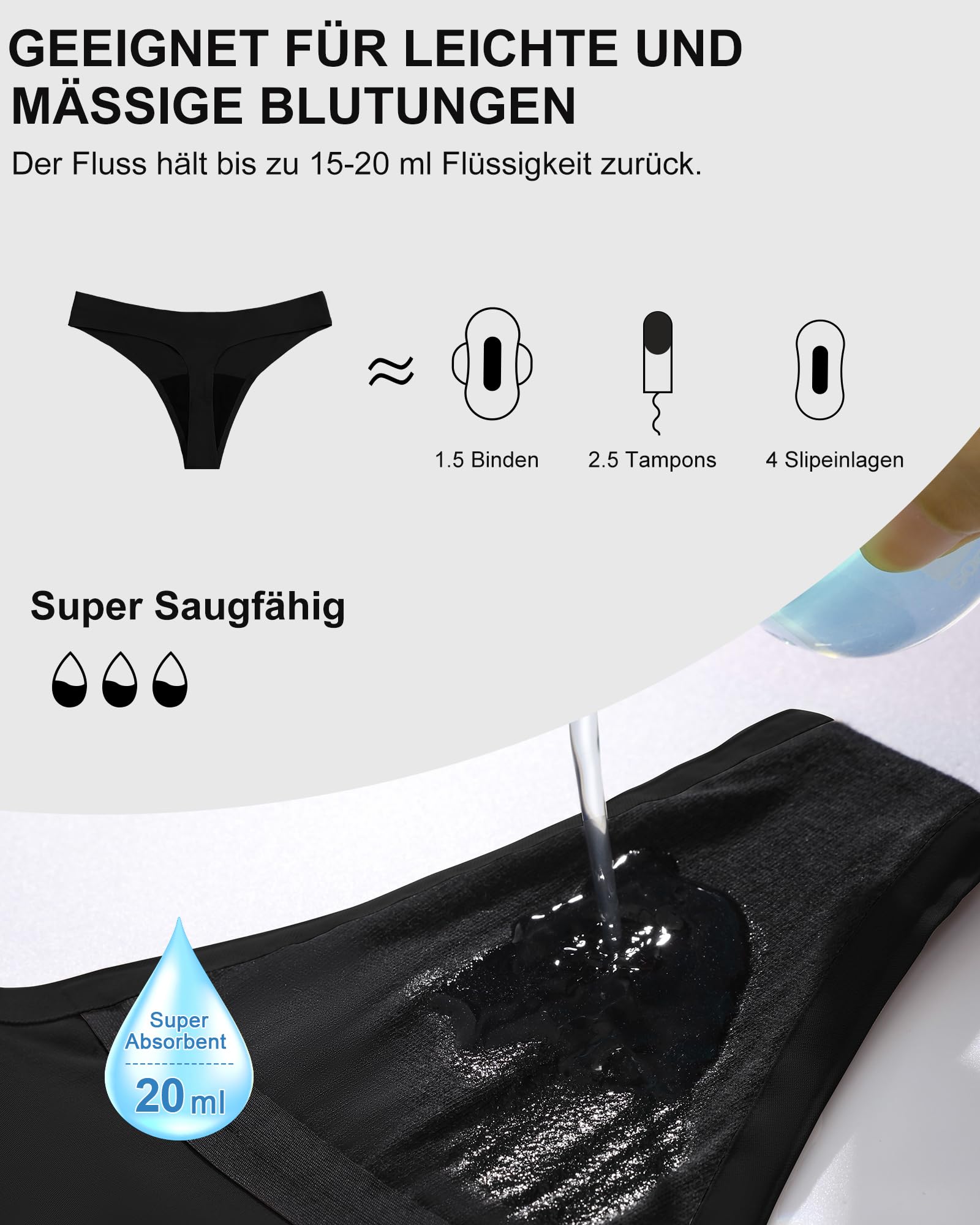 SHARICCA Bragas Menstruales sin Costura Absorbentes Menstruales Bikini Tanga Lavable Periodo Mentruación Thong
