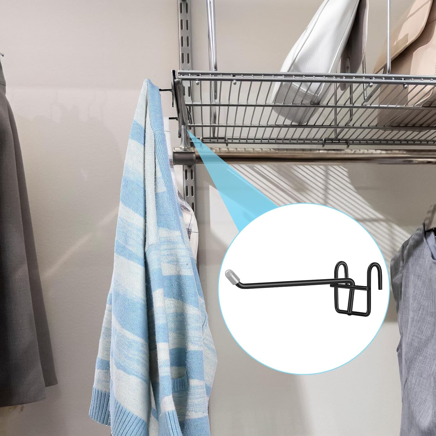 MorningRo 12 Pcs Black Accessory Hooks for Wire Shelving with Rubber Cover Heavy Duty Metal Hooks for Hanging Kitchen Utensils Wire Shelf Accessories Room Organization