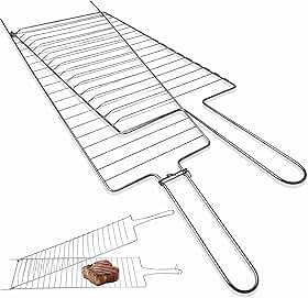 Grelha Dupla Churrasqueira 70x22cm Churrasco Parrilla Abaulada para Carnes Frango Peixe Linguica Grade Giratoria Segura Aco Resistente Cabo Longo