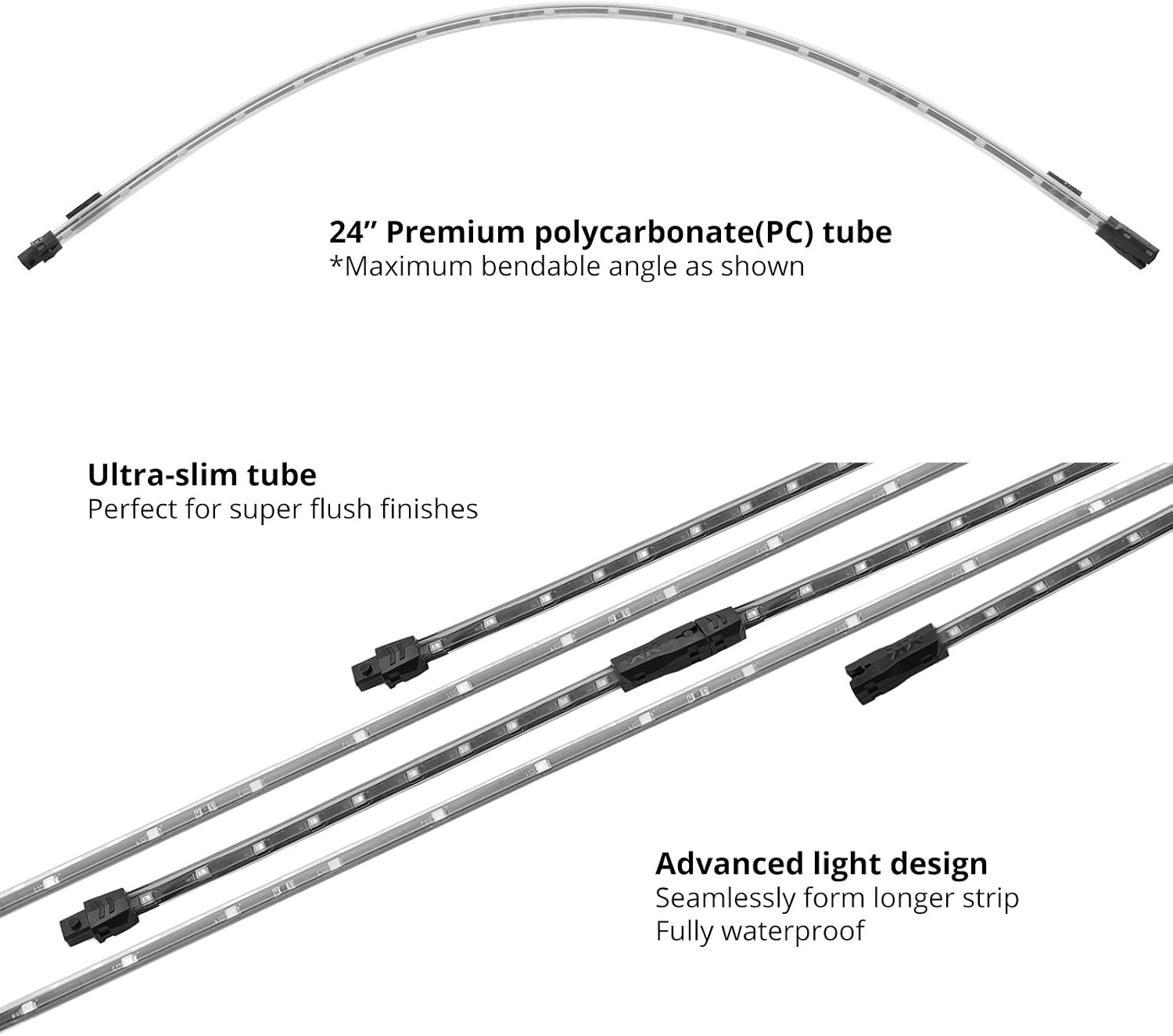 Green 8pcs 24" Tubes Three Mode LED Undercar Neon Accent Light Kit Waterproof Ultra Bright + Plug & Play All Accessories Included