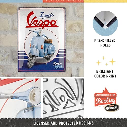 Miniatura 3 de Nostalgic-Art Cartel de hojalata retro, 11.8 x 15.7 pulgadas, Vespa – icónico desde 1946 – Idea de regalo para los fanáticos de los scooters, hecho