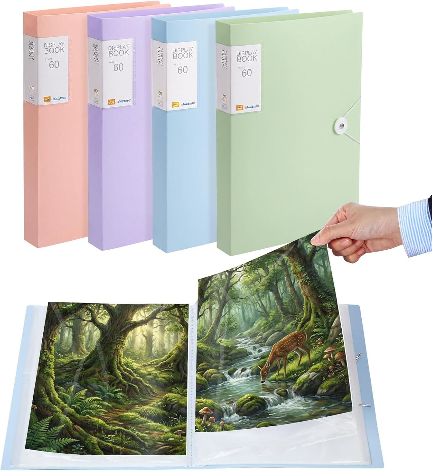 4 Pack Art Portfolios 9"x12", 60 Pockets Large Portfolio Folder Display 120 Pages, Pocket Binder with Plastic Sleeves, Diamond Painting Storage Book, Art Presentation Folder, Portfolio Binder