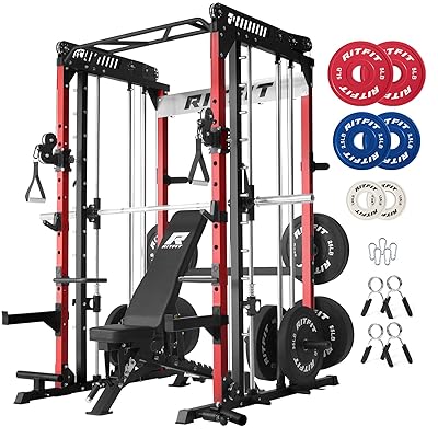 RitFit M1 & M1 Pro Smith Machine with Cable Crossover System, Multi-Function Squat Rack Power Cage for Home Gym, Power Rack and Packages