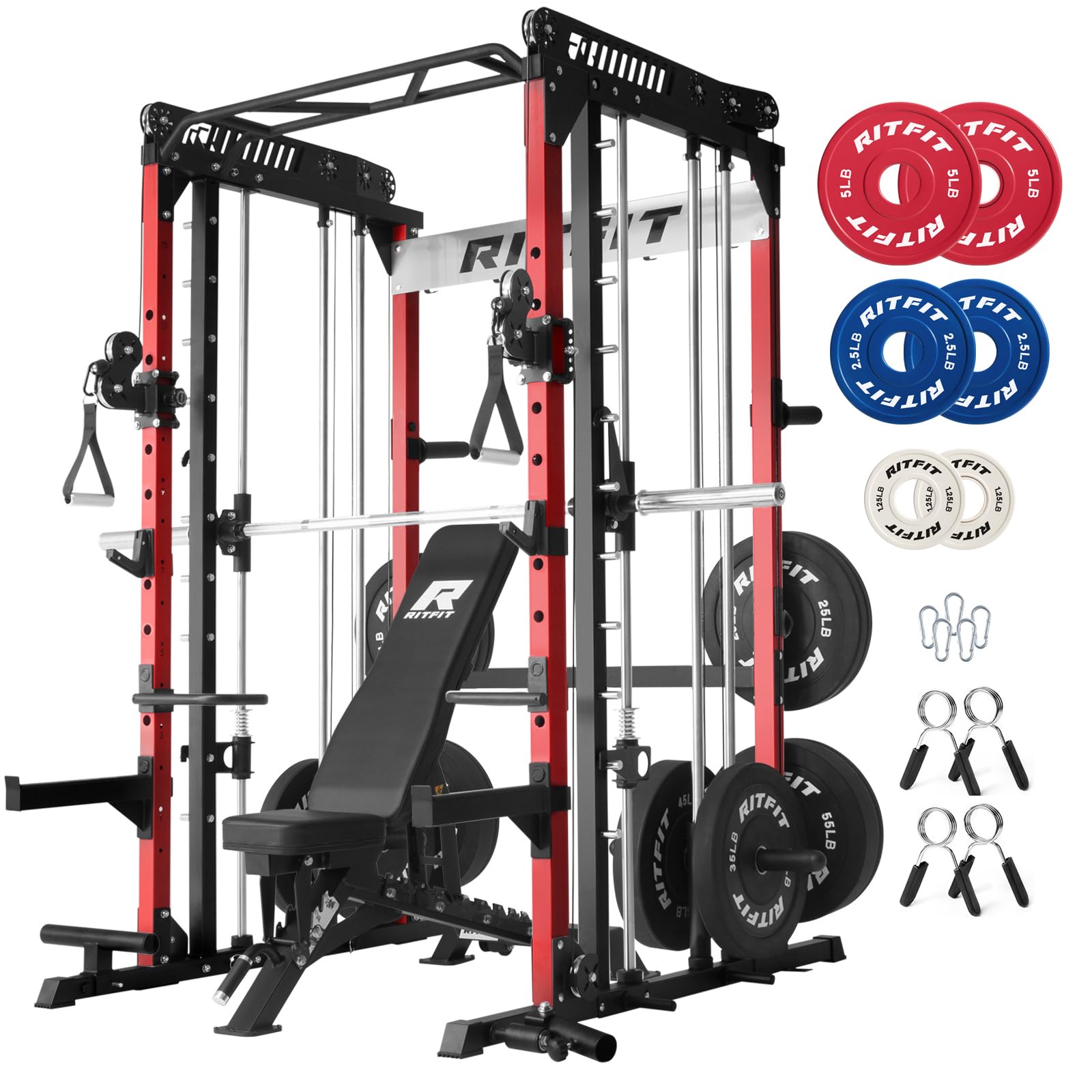 RitFit M1 Pro Smith Machine Cable Crossover Power Cage Home Gym