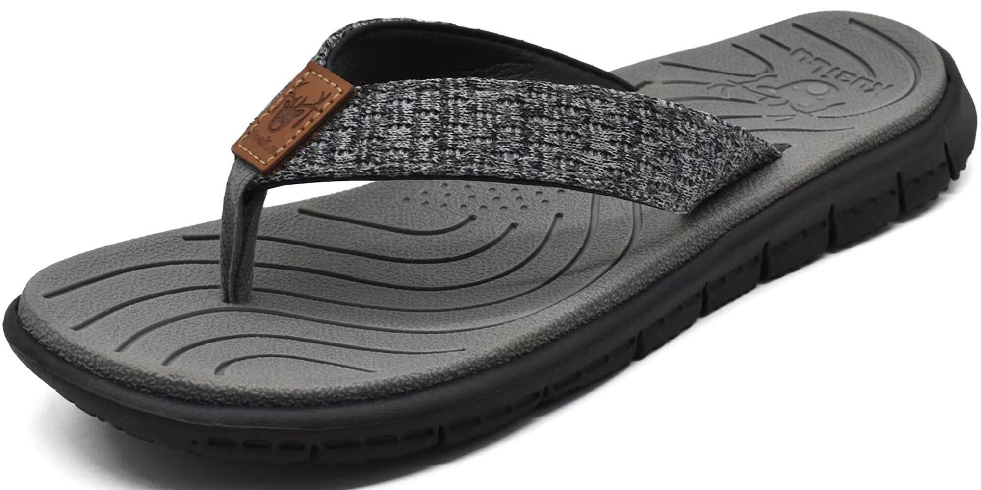 KuaiLu Flip Flops Damen Weich Leder Stoff Zehentrenner Frauen Bade Sandalen Bequeme Breite Füße Badelatschen Yoga Gummi Fußbett Sommer Strand Zehensandalen Rutschfest Drinnen Draußen Grau 40.5