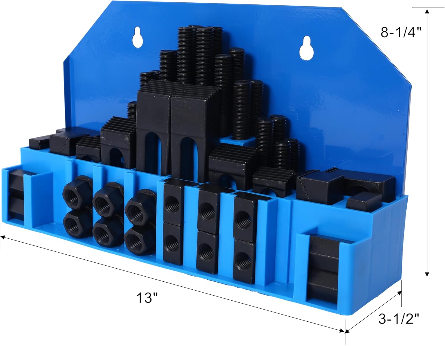 58Pc T-Slot Clamping Kit Mill Machinist Set With T-slot Cleaner and Tightening Wrench (5/8 Table Slot 1/2-13 Stud Size) Blue Storage Box