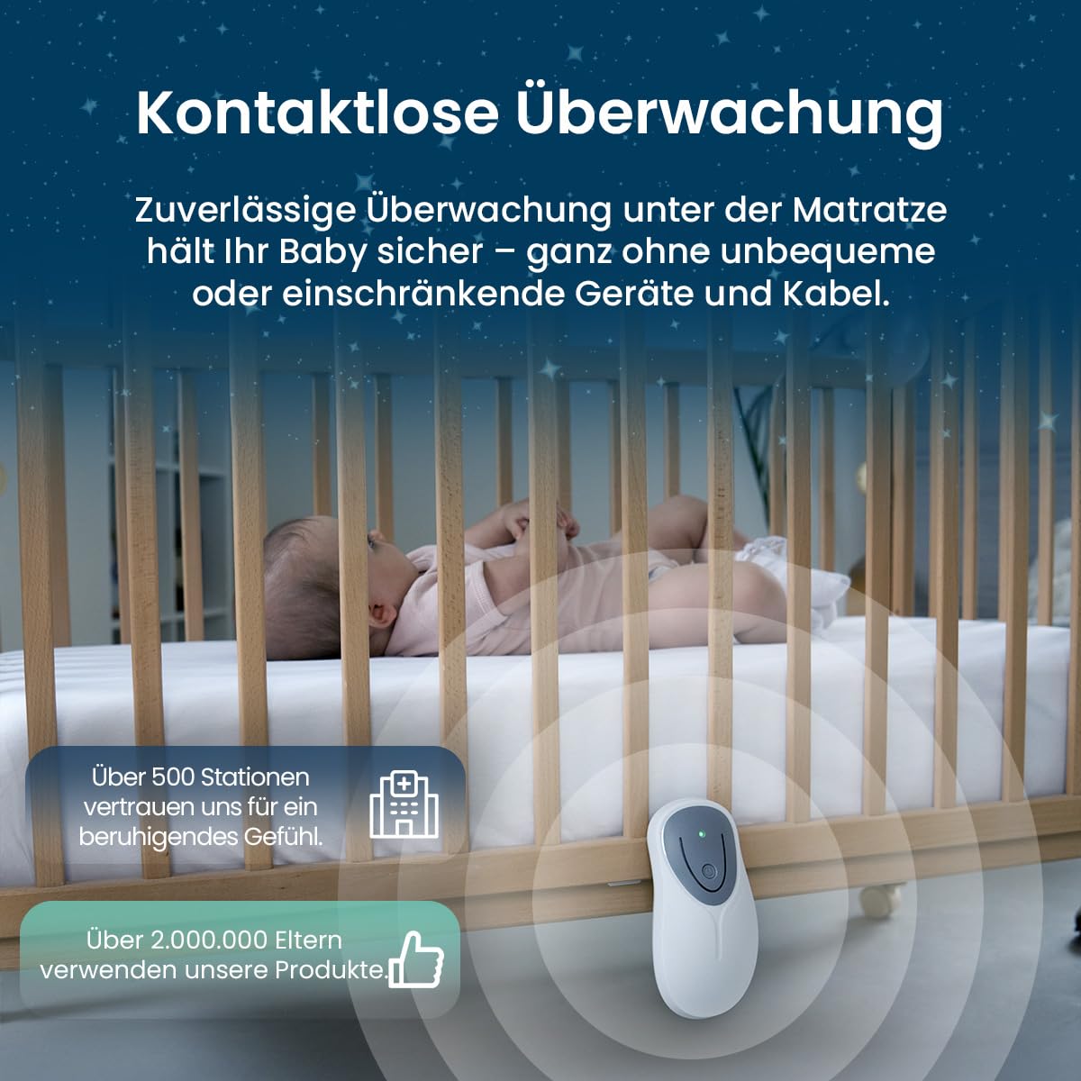 Babysense 8 – Baby-Bewegungsmonitor mit Echtzeit-Warnungen, zwei Sensormatten zur vollständigen Abdeckung des Bettbereichs, für den Heimgebrauch