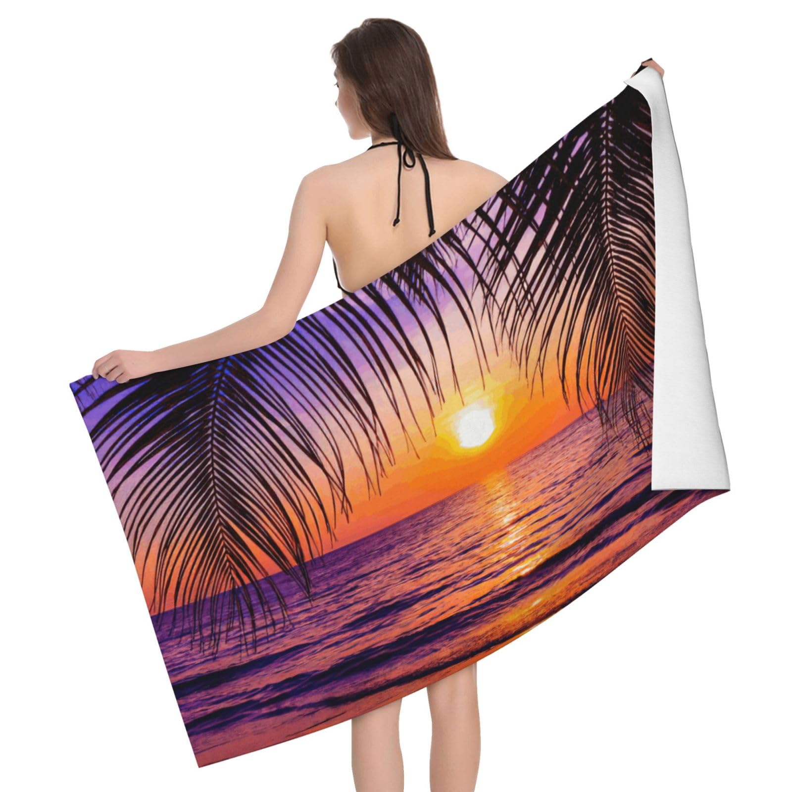 vvhmghda Sunset Ocean With Tropical Palm Trees Twilight Scenery Print Microfiber Absorbent Bath Towel,80 * 130 Cm,Suitable Forfitness,Bathroom,Sports.