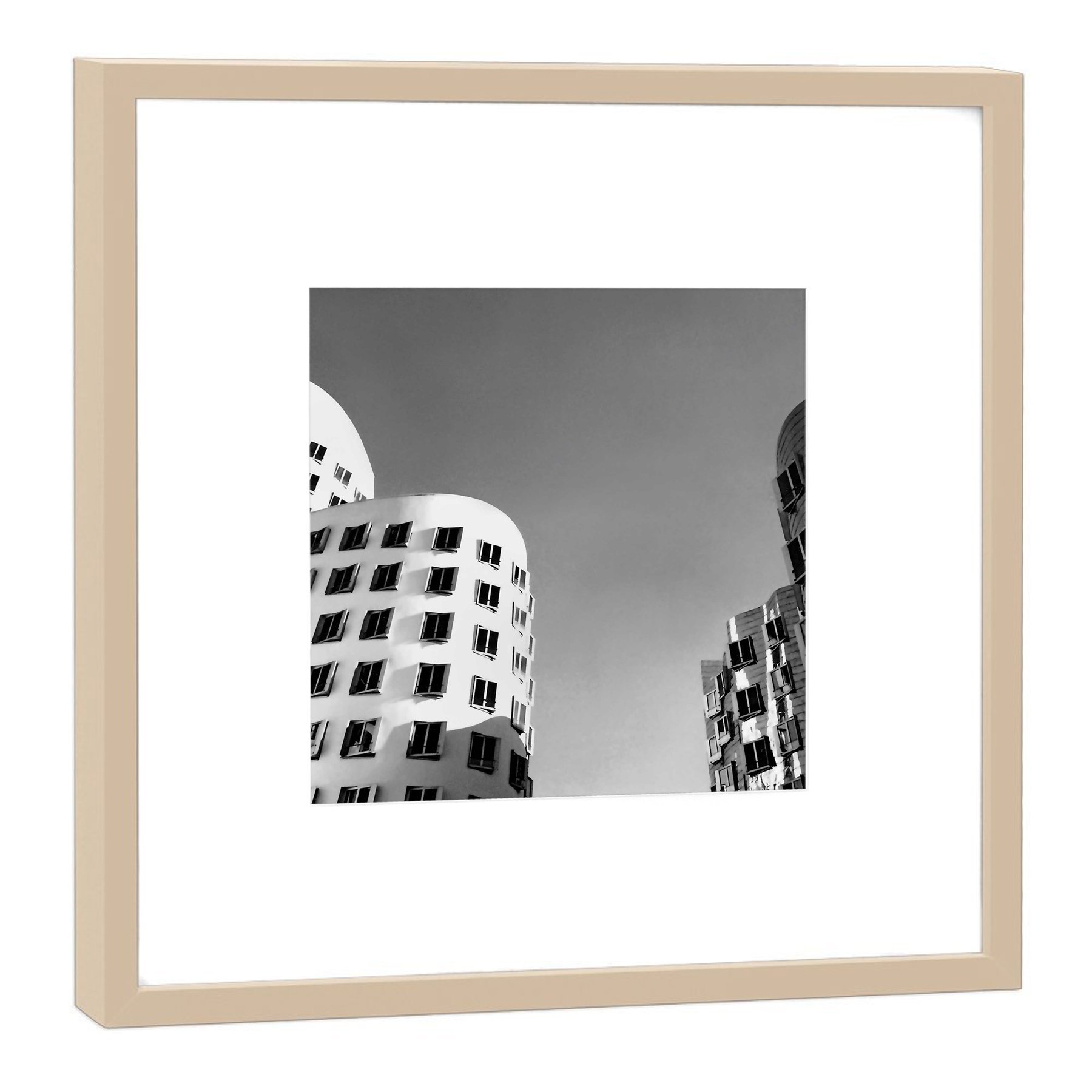 Photographie du Neuer Zollhof Düsseldorf grand format encadré bois beige