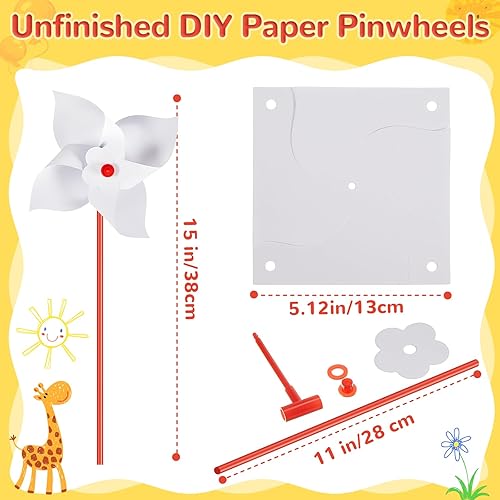 Miniatura 2 de Simgoing 200 piezas de molinetes de papel para niños a granel blanco en blanco, kits de manualidades de papel para niños y niñas, actividades de