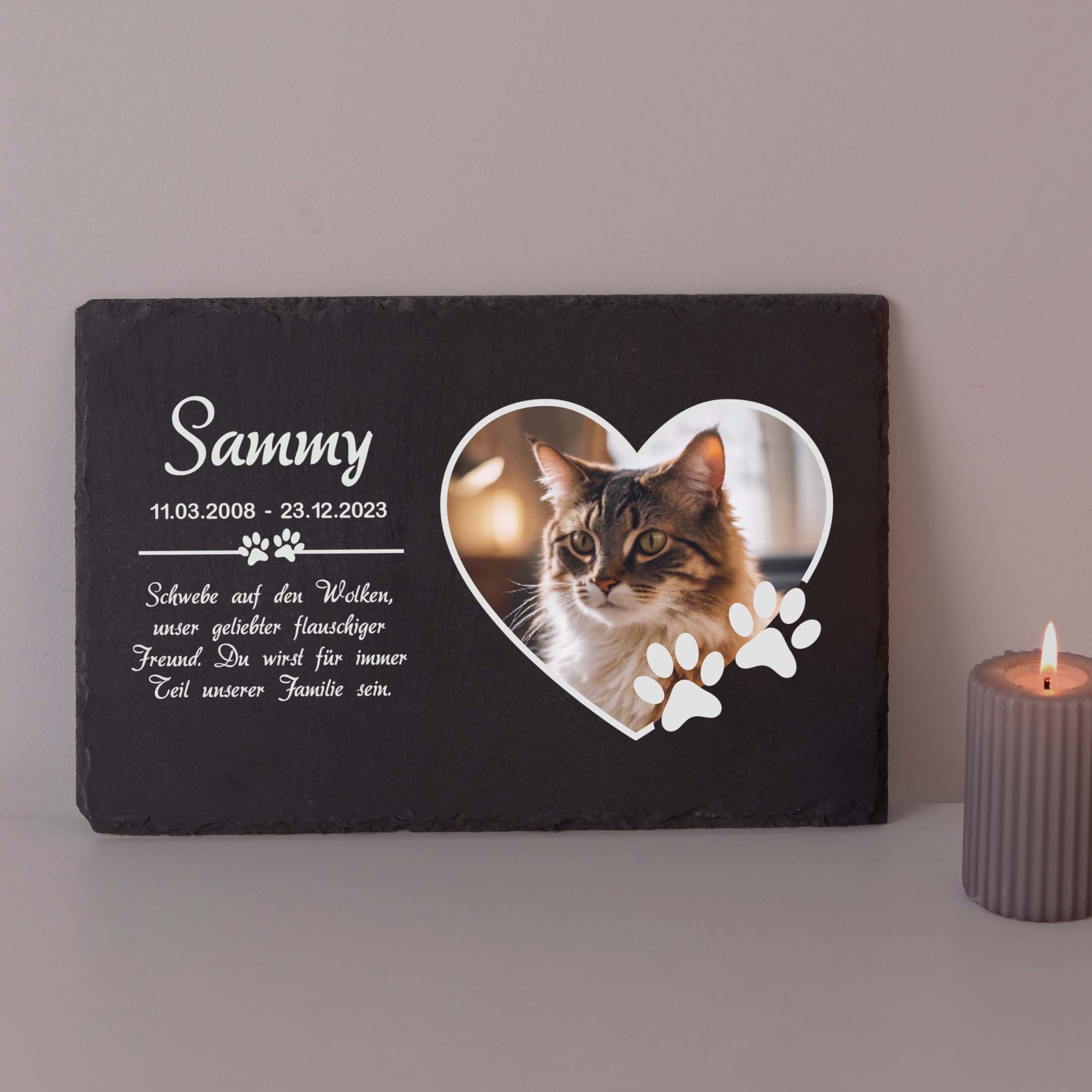 LAUBLUST Personalisierte Grabplatte mit Name & Foto als Grabschmuck für Hund, Katze & andere Haustiere - Pfoten, 3 Größen | Schieferplatte mit Gravur als Tiergrabstein Deko & Tiere Grabtafel