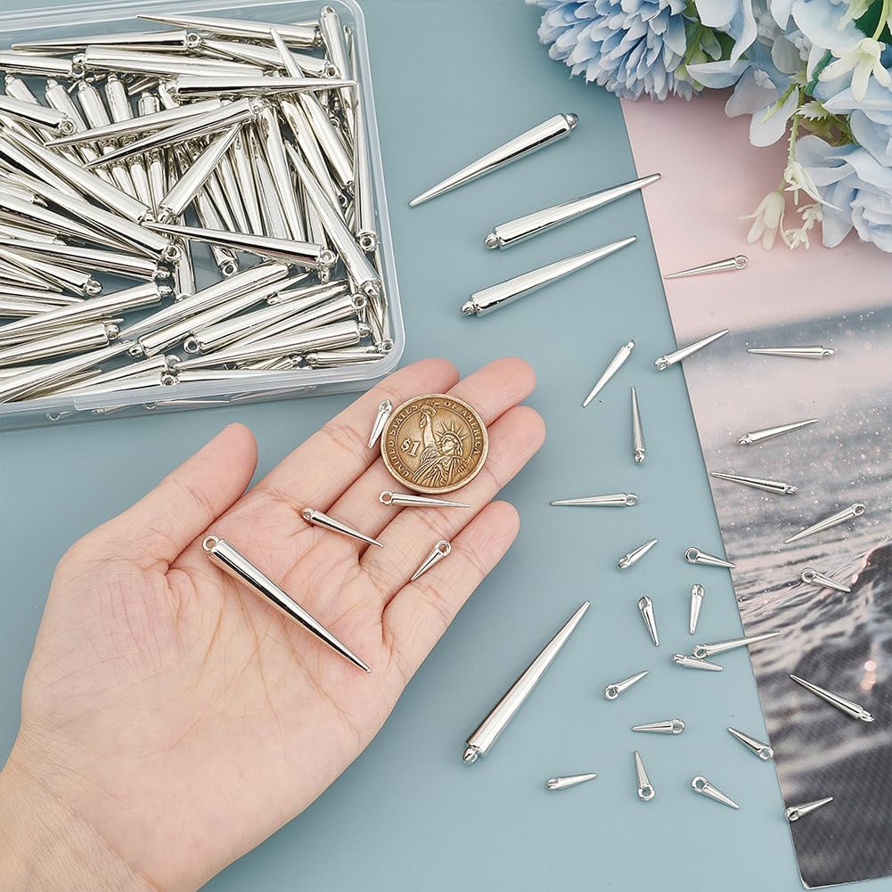 UNICRAFTALE 240Pcs 3 Sizes Spike Charm CCB Plastic Tibetan Style Platinum Cone Pendants Drop Dangle Earring Charm for Earring Bracelets DIY Jewelry Making 13-51mm Long - Image 4