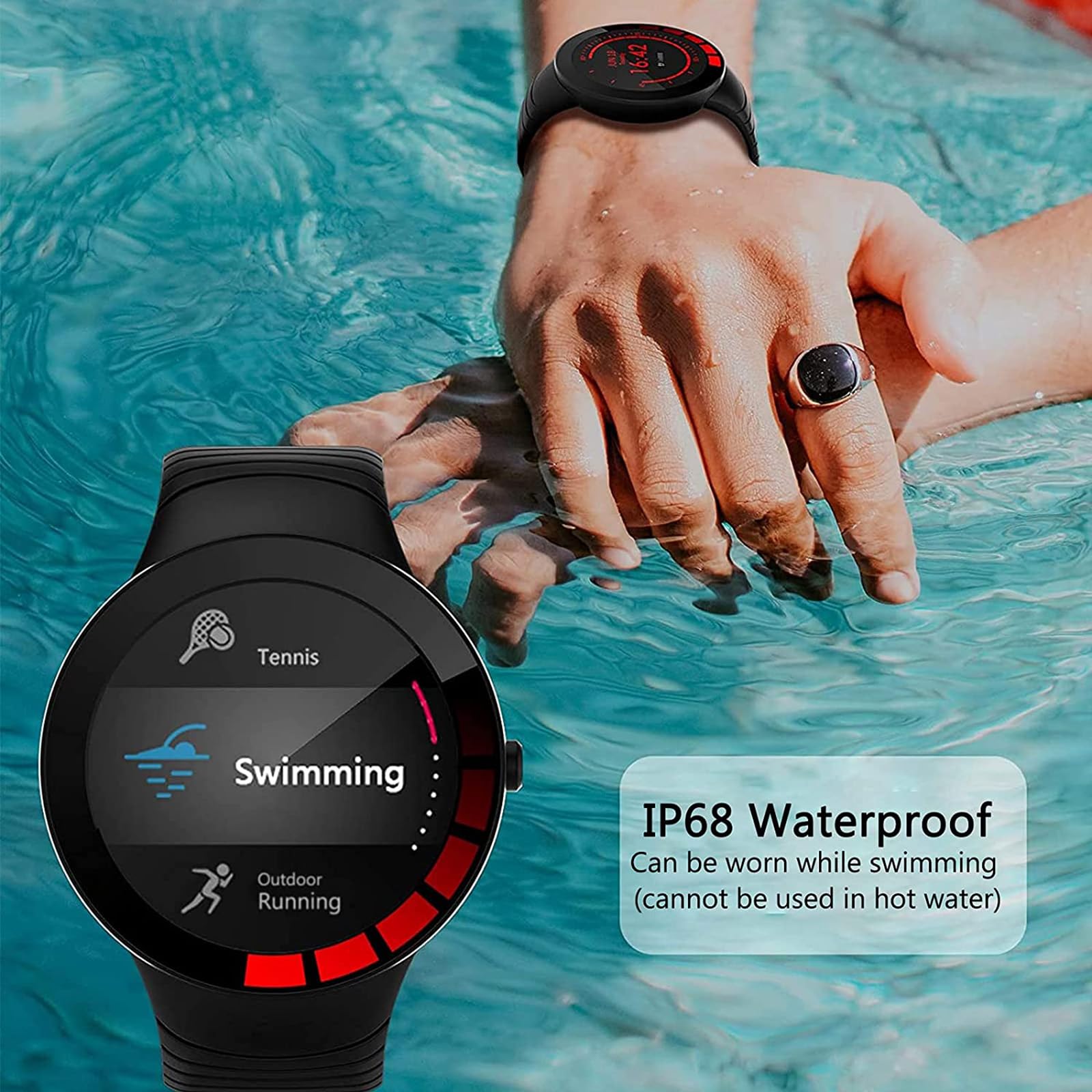 Inteligentny zegarek, smartwatch z ekranem dotykowym 3.3 cm, monitor aktywności z pulsometrem, wodoodporny IP68, monitor fitness, zegarek, krokomierz, stoper, smartwatch dla mężczyzn i kobiet,