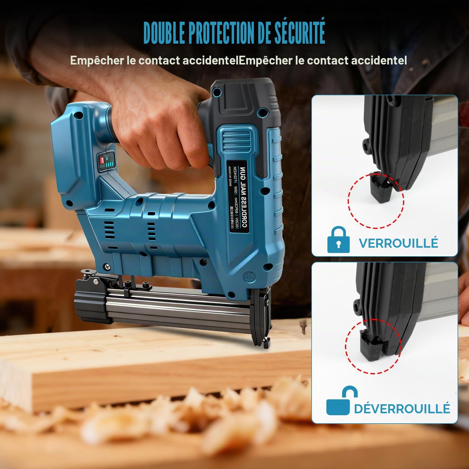 Cloueuse sans fil pour Makita 18V batterie, 2 en 1 Pistolet à Clous Électrique 18GA agrafeuse sans fil avec 1000 clous et 1000 agrafes pour l'amélioration de la maison et le travail du bois