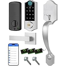 Harfo Fingerprint Smart Door Lock for Front Door with Handle Set, App Control, Keyless Entry Keyless Deadbolt, Digital Electronic Touchscreen Keypad, Auto Lock, Easy to Install, Satin Nickel
