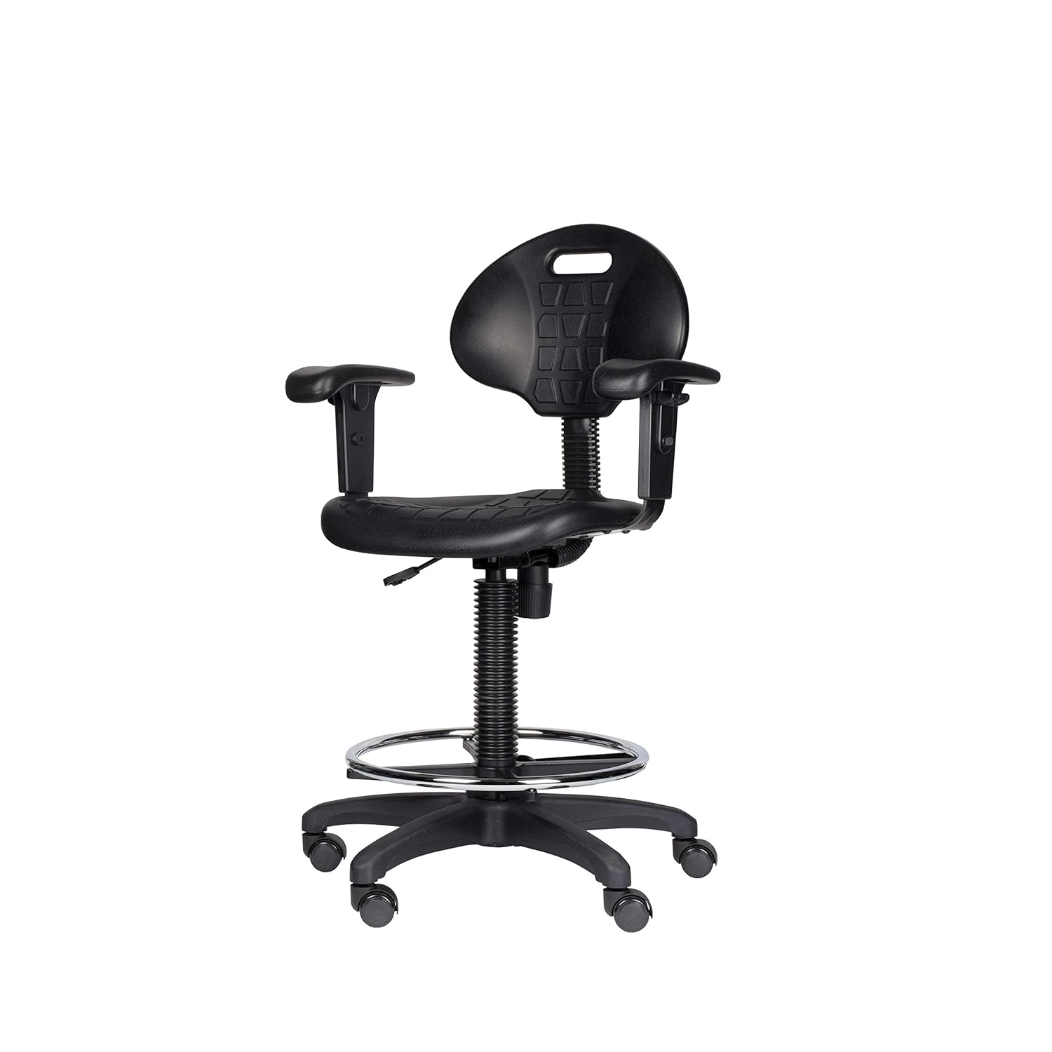 OEF Furnishings 6722HB-A Height Adjustable Polyurethane Industrial Stool (Black, with Arms, Stool Height)