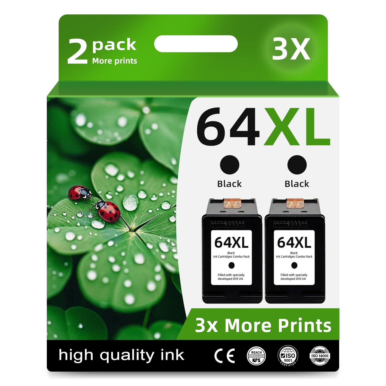 Skyink 64XL Ink Cartridges 2 Black Combo Replacement for HP Ink 64 XL Fit for HP64xl HP64 7855 7155 7858 7120 Envy 7955e 7158 6255 6252 6232 7164