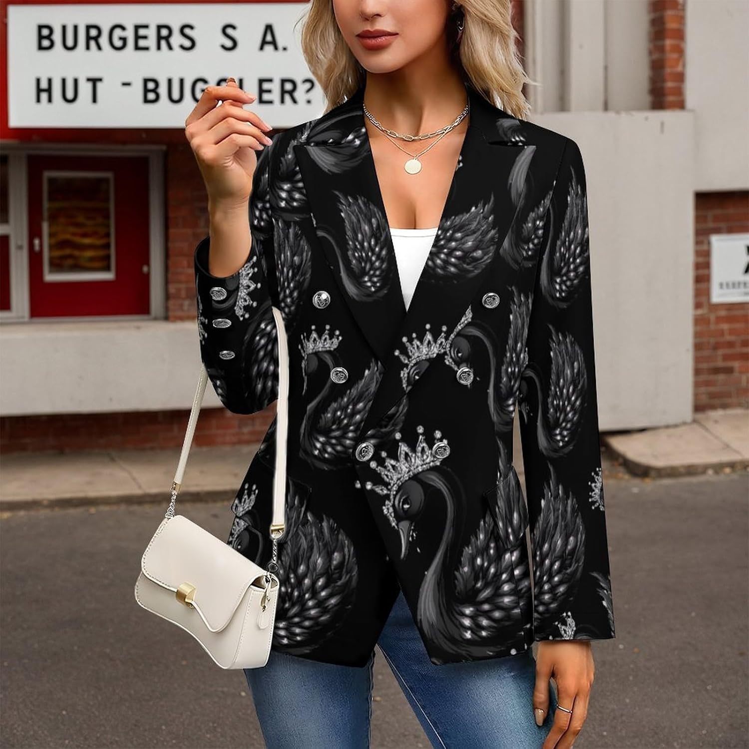 Swan Women's Blazer Long Sleeve Suits Business Casual Blazers Jackets Lapel Open Front Suit