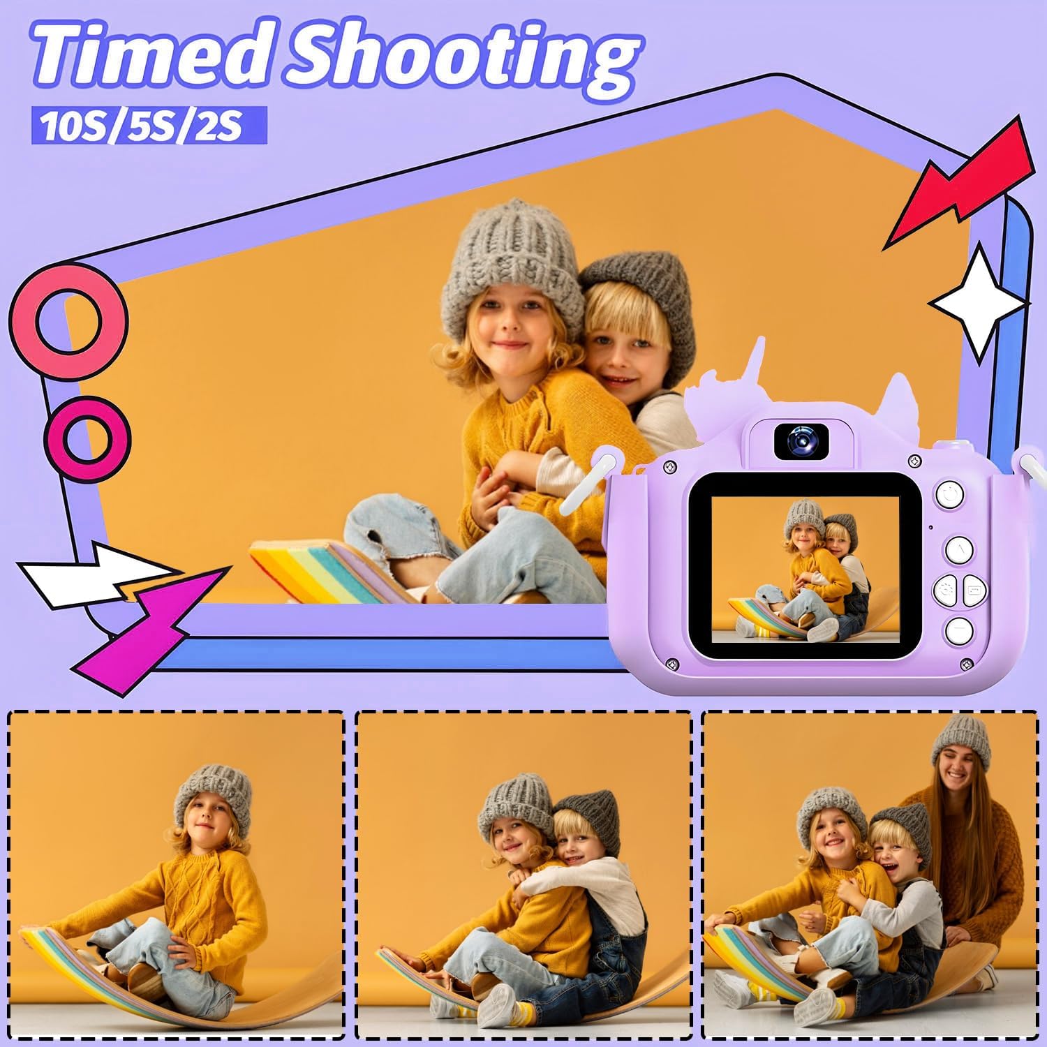 Kids Camera Toys for 3-8 Year Old Boys & Girls, 1080P HD Digital Video Toddler Camera with 32GB SD Card & Selfie Mode, Shockproof Cover Christmas Birthday Gifts for Age 3 4 5 6 7 8, Purple - Image 2