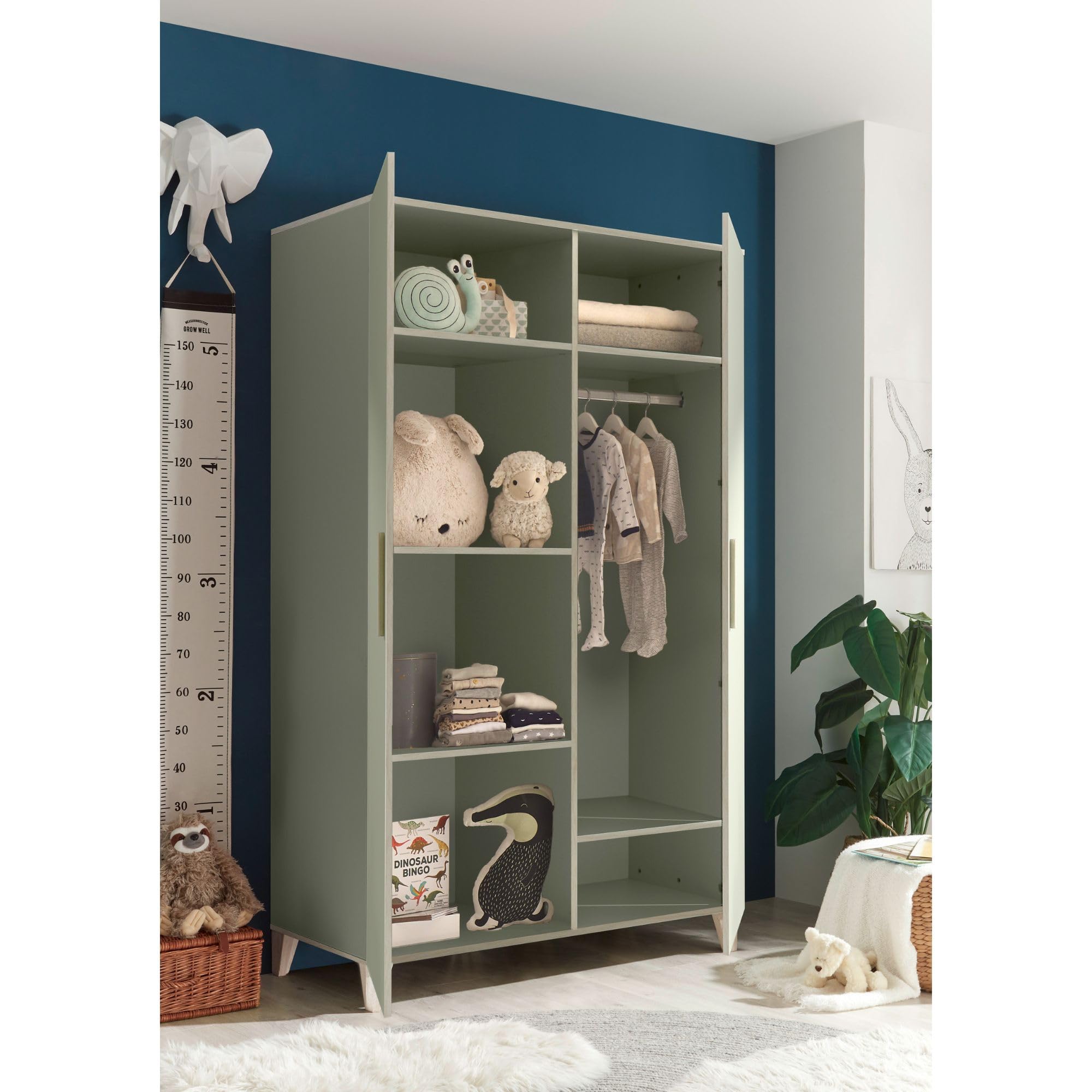 PRIZZI Babyzimmer Kleiderschrank Pastellgrün Aurum Optik 2-türig 100 x 200 x 55 cm