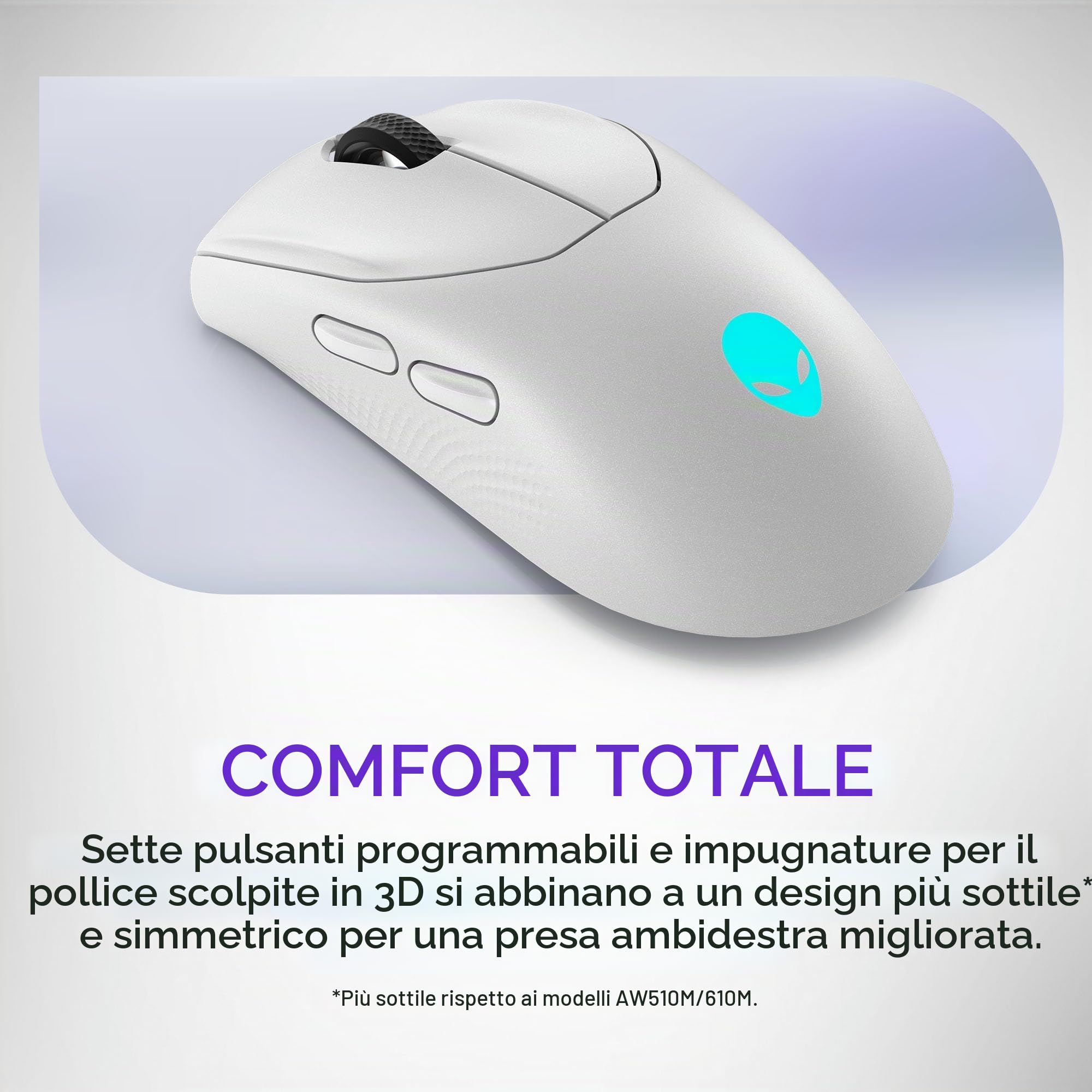 Alienware AW720M - Mouse da gioco wireless trimodale, wireless da 2,4 GHz, Bluetooth 5.1, 26.000 DPI, 8 pulsanti programmabili, adattatore di ricarica magnetico a scatto da USB-A a USB-C - Luce lunare