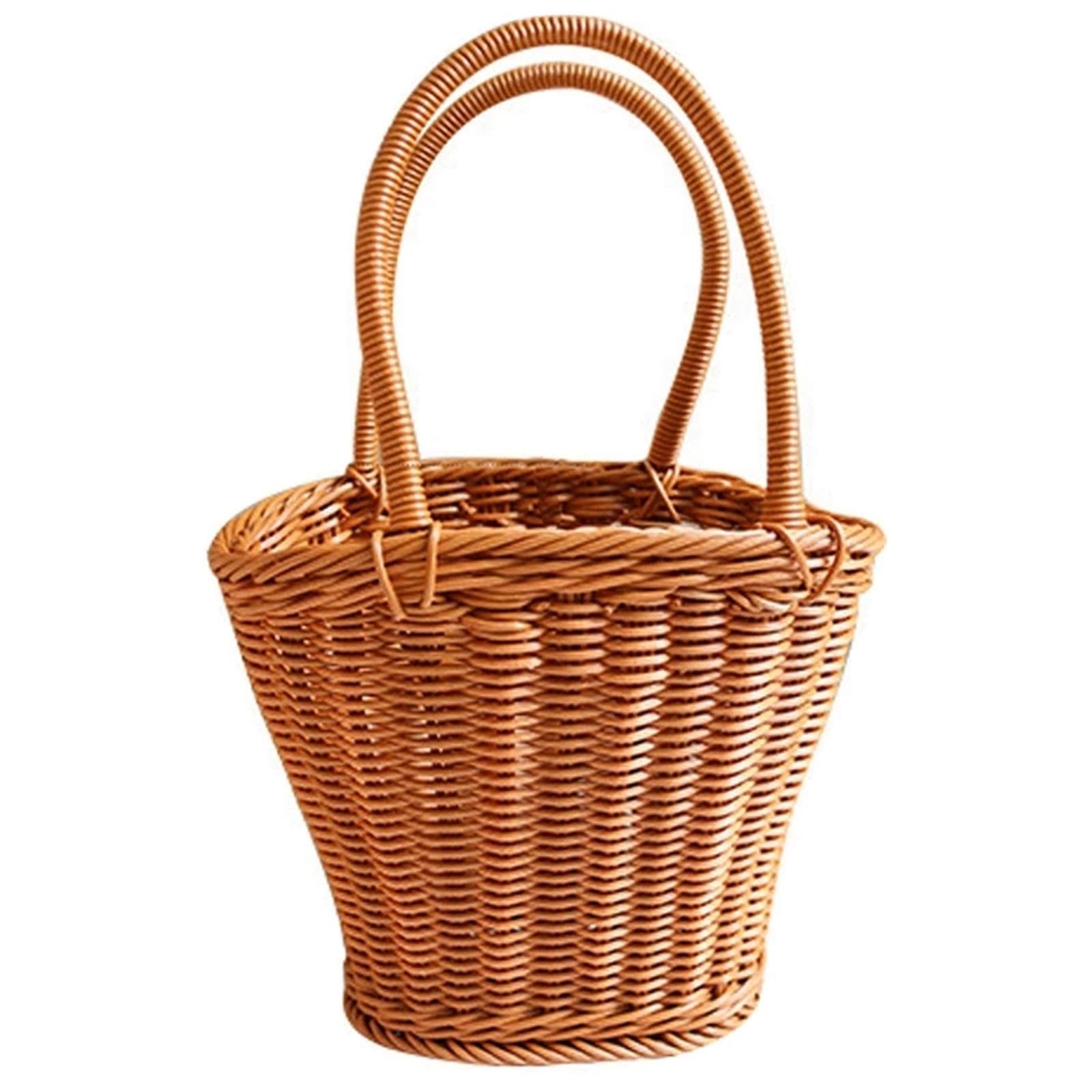 Wlrdpupje Brown Picnic Basket Rural Style Storage Basket Flower Imitating Rattan Hand-Woven For Picnic Camping Outdoor