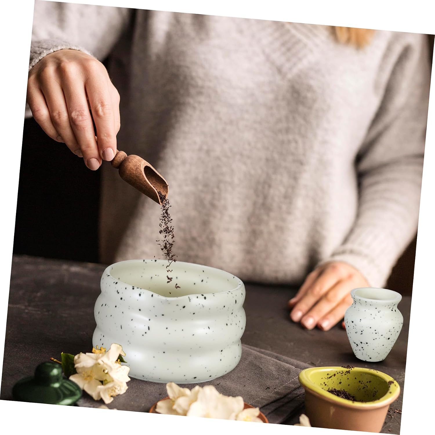 Cabilock Japanese Matcha Tea Set with Whisk Holder Ceramic Matcha Bowl Tea Ceremony Kit Includes Sifter and Spoon