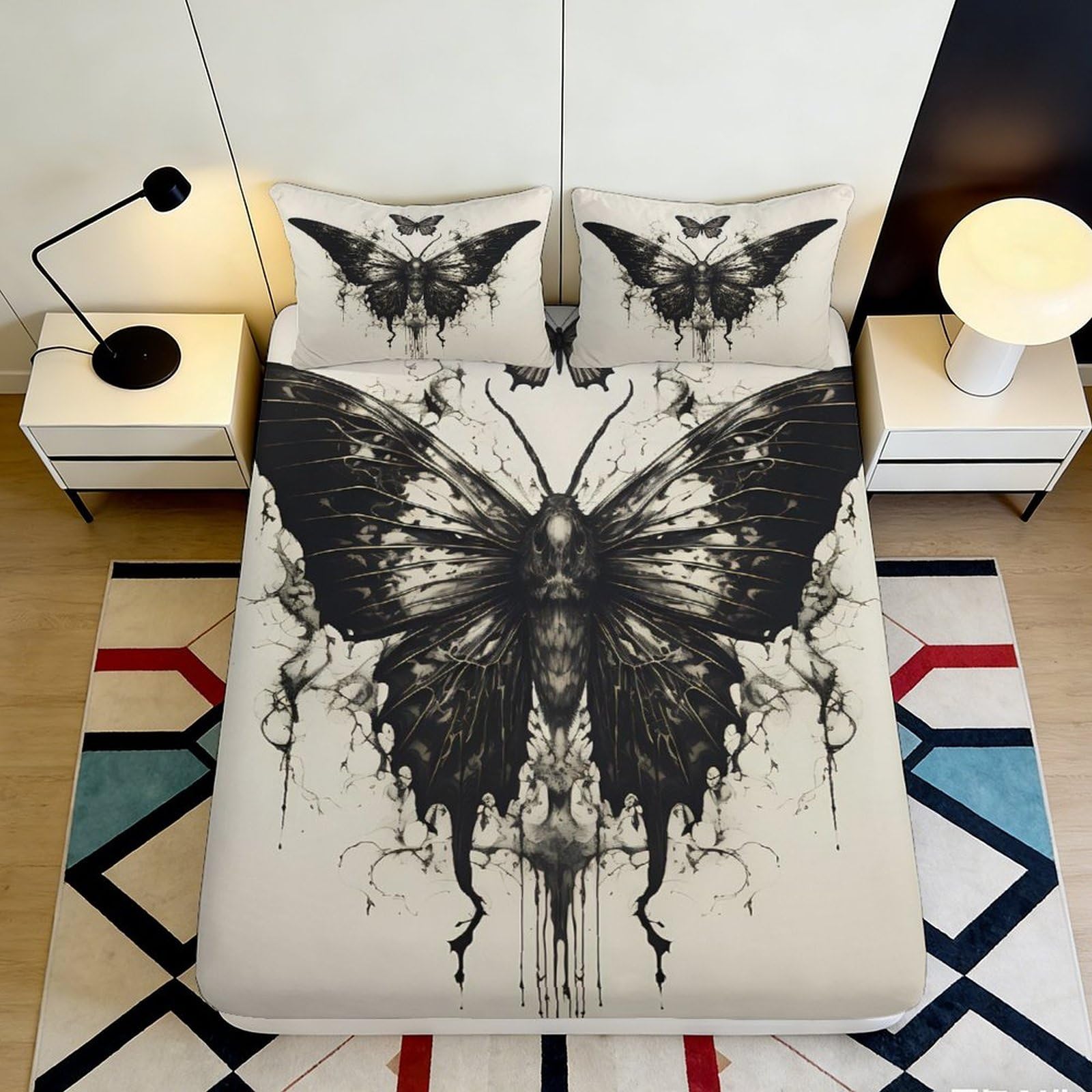 Jqzkxnhpbr Style-3 3D Printed Black Butterfly Fitted Sheet Microfiber Artistic Ink Bed Cover For Bedroom Dorm Mattress Protector Decor 90X200x25cm