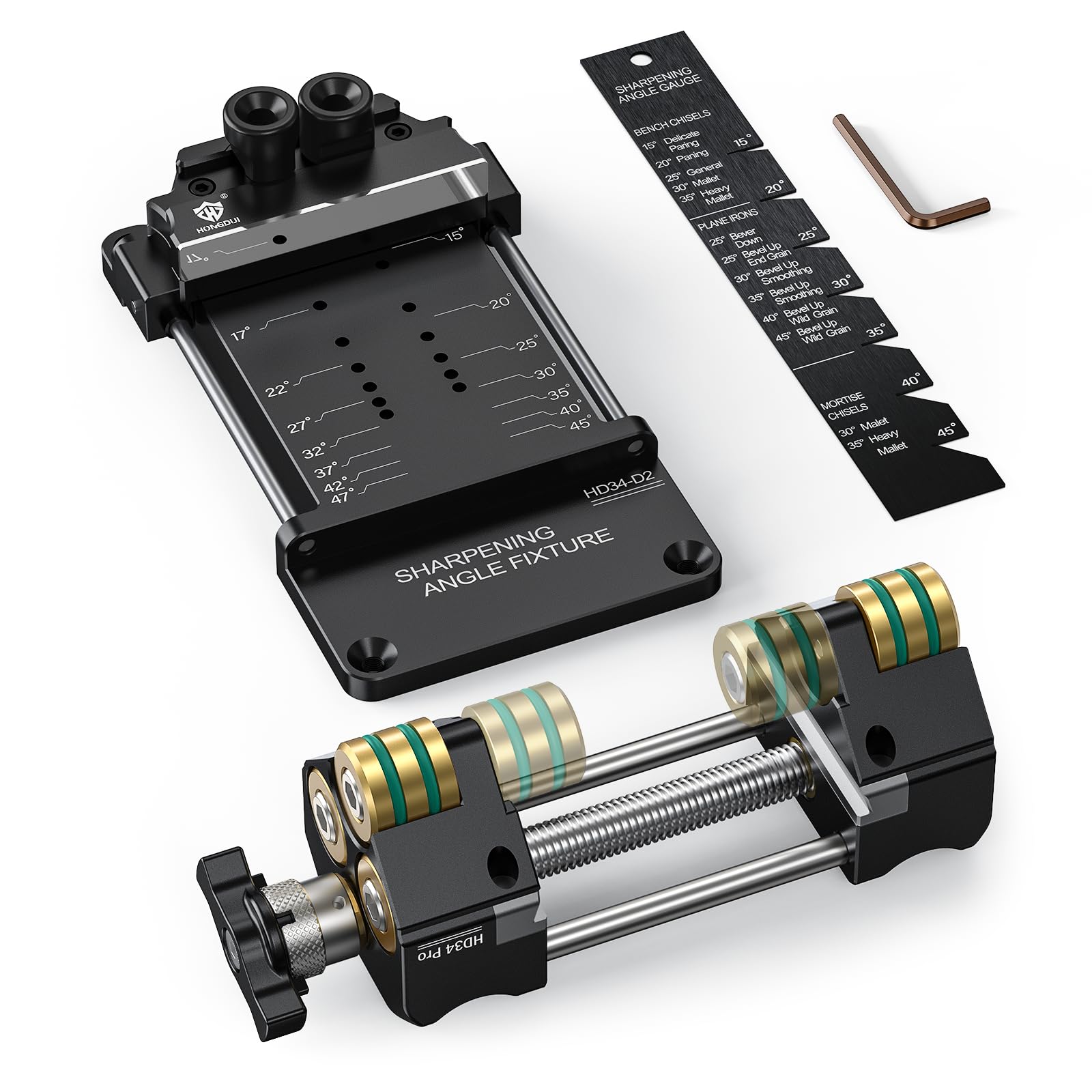 HONGDUI Kit de afilado de cinceles con guía de afilado, medidor de ángulo ajustable y accesorio de ángulo de afilar para herramientas de carpintería para cinceles y planos de 0.1 a 3.2 pulgadas