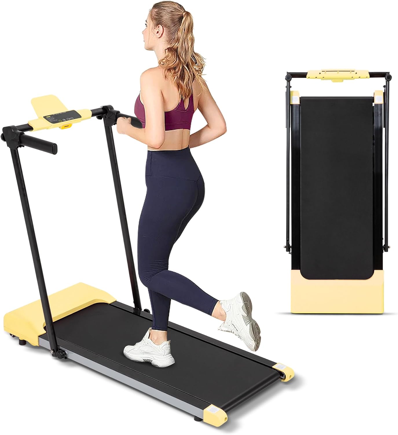 Compact Foldable Electric Treadmill for Home Office, 300lbs Compact Running Treadmill for Small Spaces, Lightweight Folding Treadmills with Handle, Apartment Size Treadmills 2.5HP