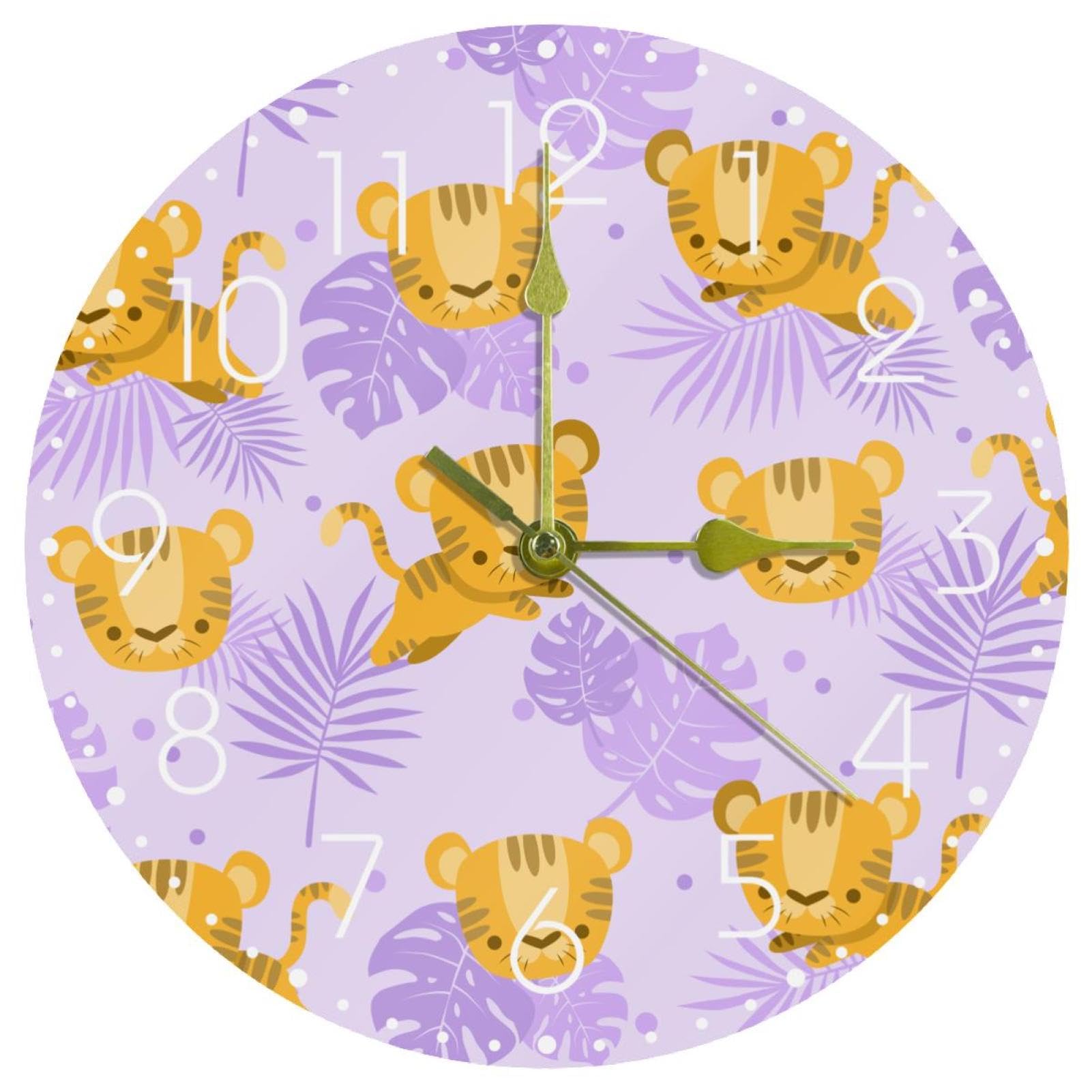 Horloge murale moderne silencieuse salon et chambre motif feuilles de tigres