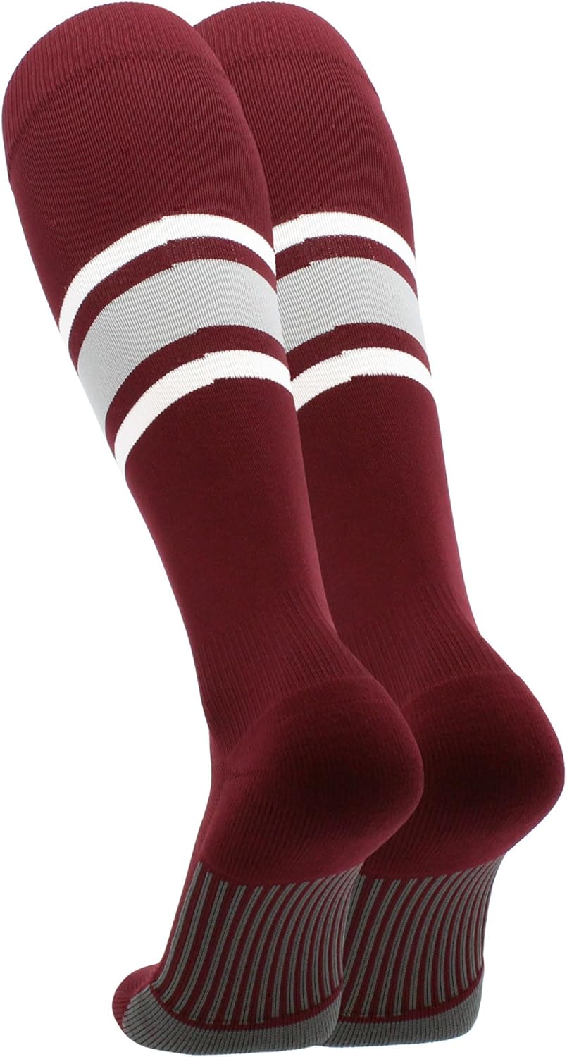 MadSportsStuff Softball Baseball Socks - White & Team Colors | Dugout 3 Stripe Over the Calf | Made in the USA - Image 3