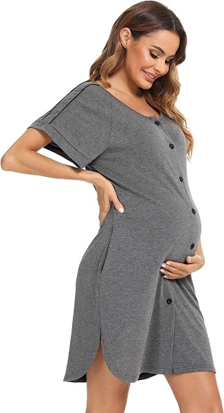 iClosam Camicia da Notte Donna Premaman Cotone Camicia da Notte Parto Ospedale con Bottoni Pigiama Donna maternità Manica Corta Sciolto Confortevole - 5