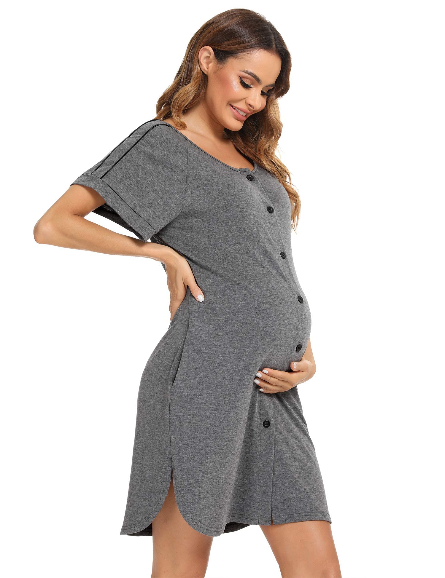 iClosam Camicia da Notte Donna Premaman Cotone Camicia da Notte Parto Ospedale con Bottoni Pigiama Donna maternità Manica Corta Sciolto Confortevole