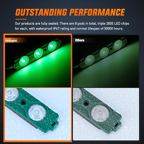 Miniatura 6 de Nilight TR-117-H - Juego de 8 luces de cama de camioneta 24 LED, kit de iluminación de roca de carga verde con interruptor para furgoneta