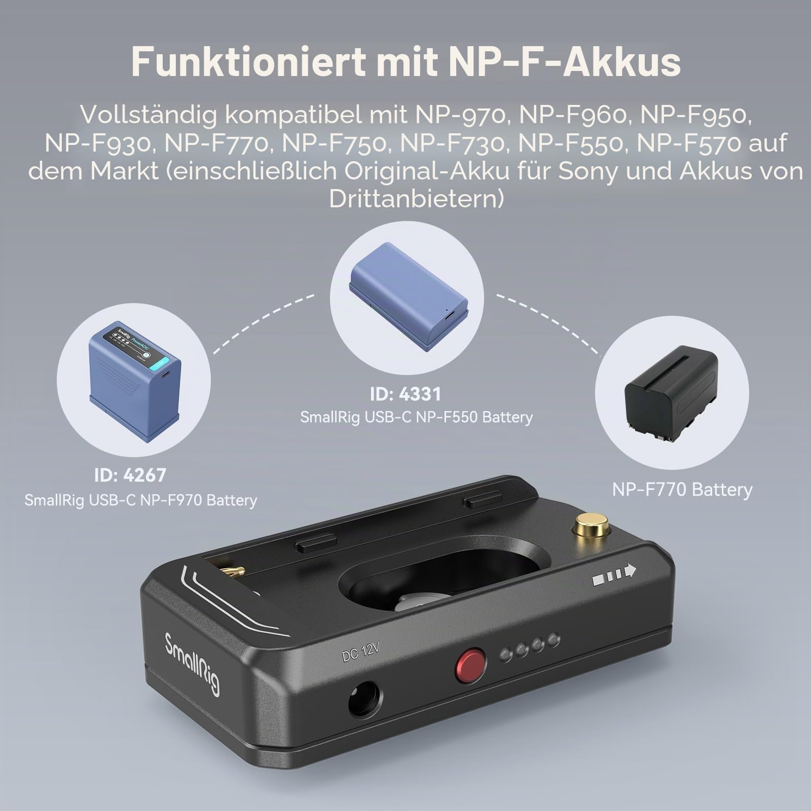SMALLRIG NP-F Battery Adapter Mount Plate NP-F Akku Adapter Montageplatte für NP-F970, NP-F550, NP-F770, NP-F Akku-Adapterplatte für Sony, für BMPCC 4K, 6K, 6K Pro, für Canon R5 C (Advanced) – 3168B