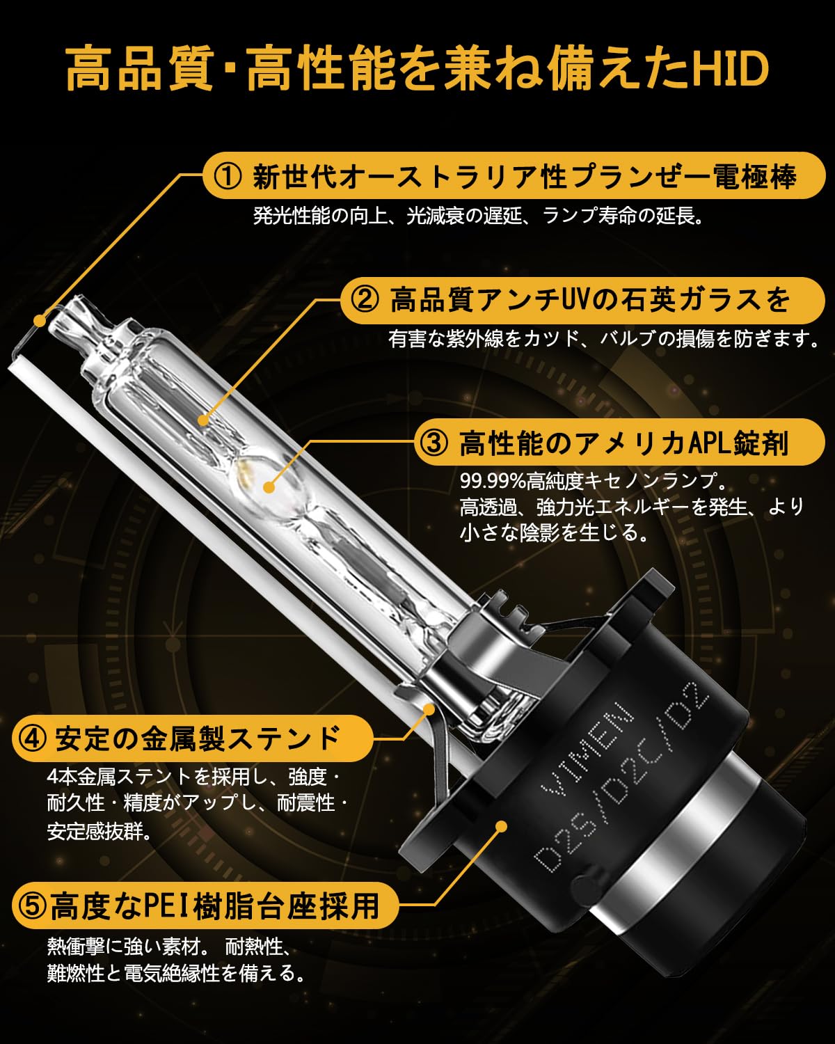 Amazon | VIMEN ヘッドライト D2S HID バルブ 6000K 35W 純正交換用 