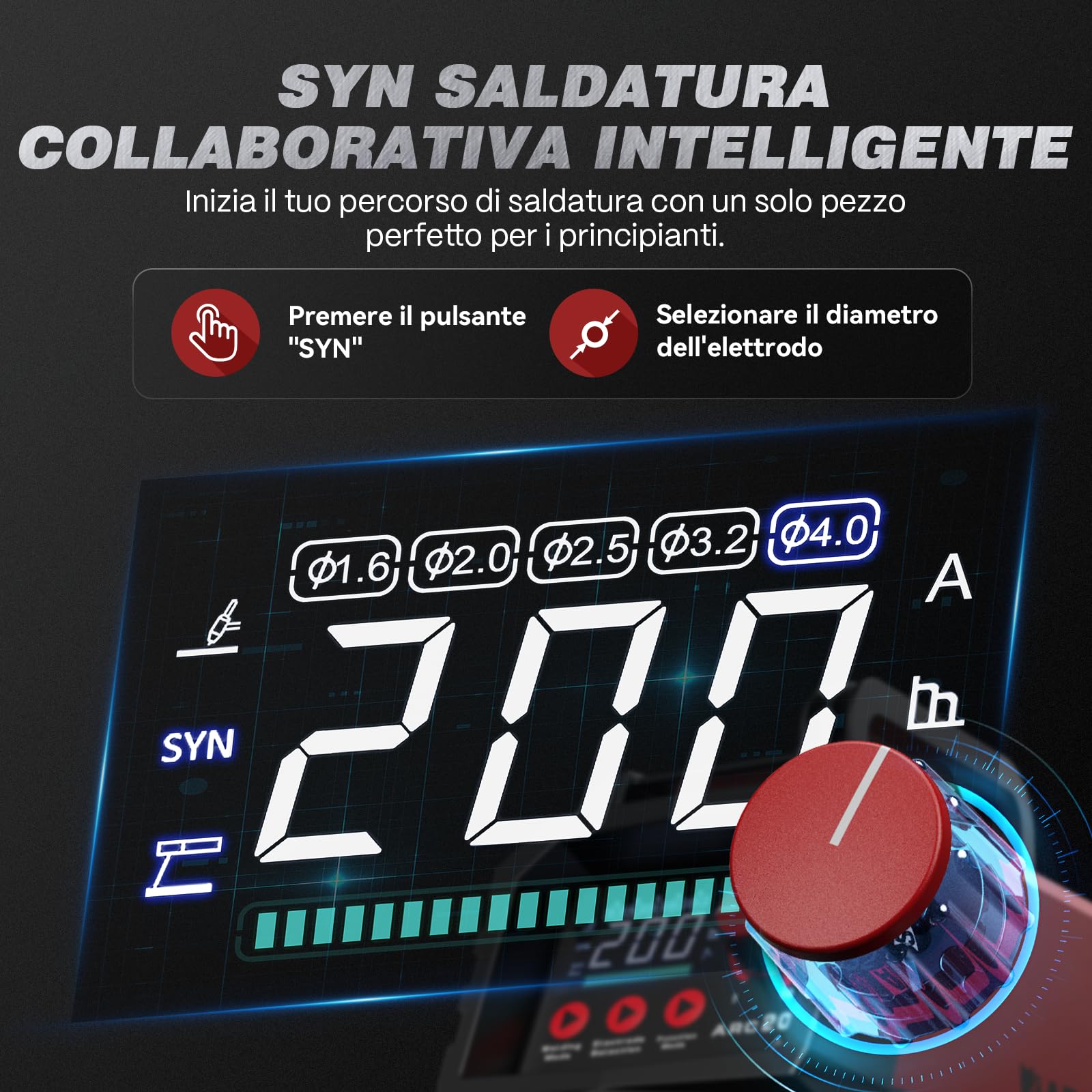 ARCCAPTAIN Saldatrice Elettrodo ARC 200A, 230V MMA Inverter Saldatrice con Ampio Display LED-SYN Controllo Collaborativo, Avere Lift TIG Funzione/IGBT/Anti-Stick/Avvio a Caldo/Protezione Termica