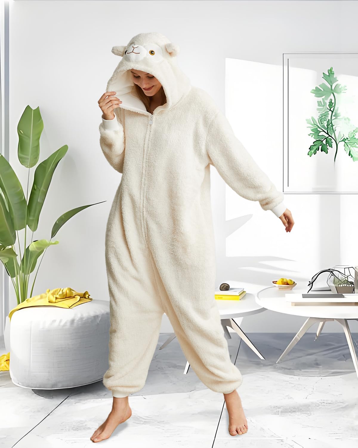 Laahoem Animal Alpaga Pyjama Homme Femme Adulte à Capuche Homme Femme Combinaison Costume Cosplay Vêtements de Nuit