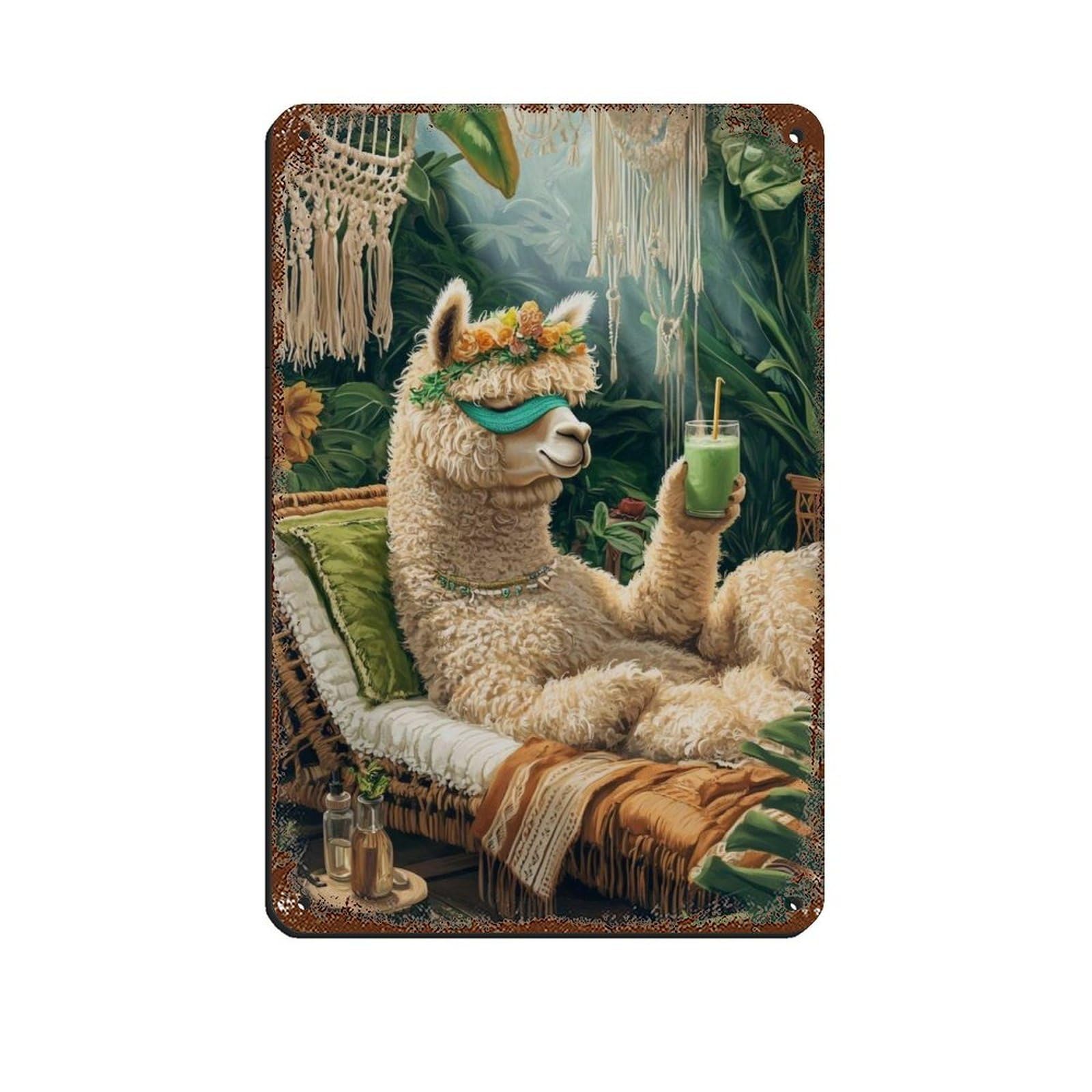 Boho Llama, Relaxed Llama Decor Retro Poster Metal Tin Sign Chic Art Retro Iron Painting Bar People Cave Cafe Family Garage Poster Wall Decoration 8x12inch(20x30cm)