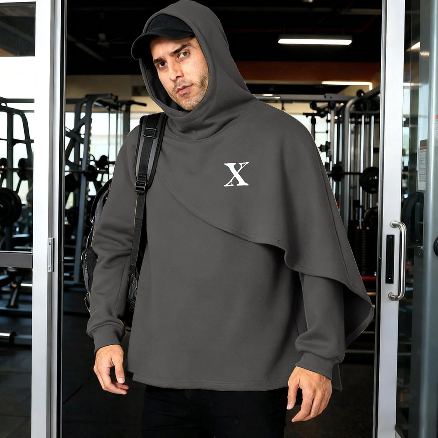 Men's Fashion Poncho Cape Cloak Hoodie Techwear Sweatshirts Unisex Lightweight Patchwork Hip Hop Casual Pullover