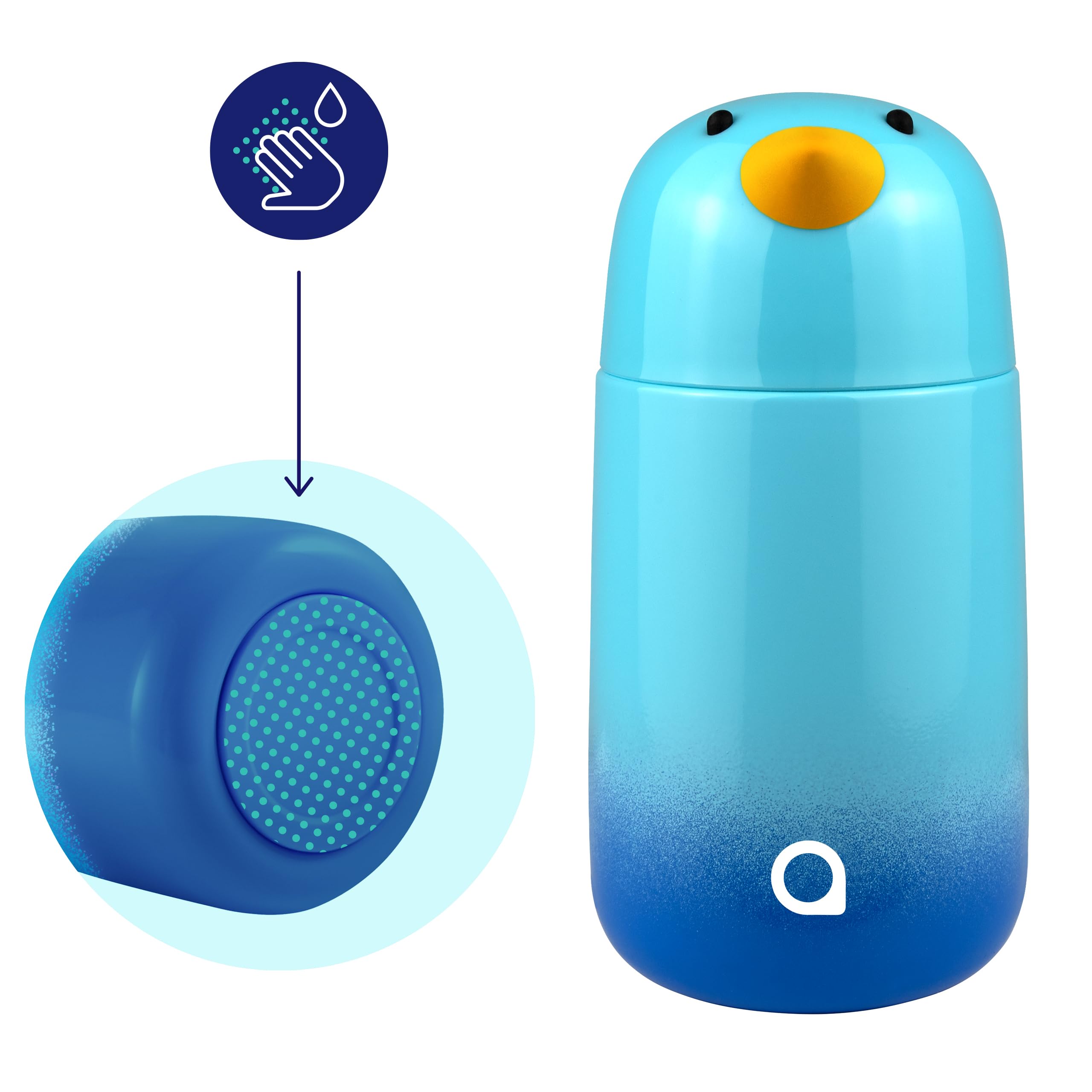 Aquafloow Botella Termica niños 280ml – Botella Agua Acero Inoxidable Infantil sin BPA, doble pared para agua fría y Caliente, Cantimplora infantil colegio y guardería- Motivo Pingüino