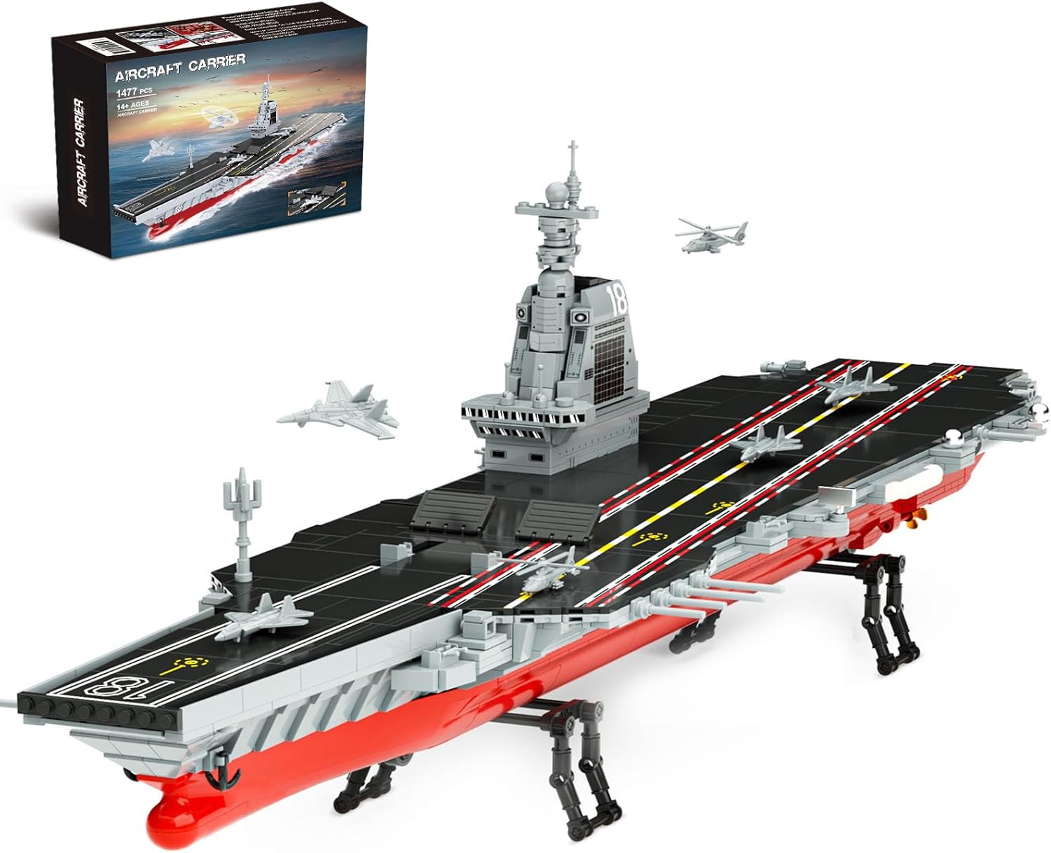 WW2 Military Battleship Building Block Set, Large-SizedCruiser Toy, Military Battle Ship Toy with Helicopter and City Lifeboat, A Gift Compatible with Lego Sets for Boys 8-14 & Adults (910pcs)