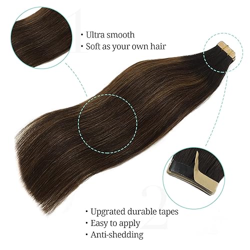Miniatura 5 de DOORES - Extensiones de cabello con cinta en extensiones de cabello Remy de color real, extensiones de cabello humano natural trama de piel recta