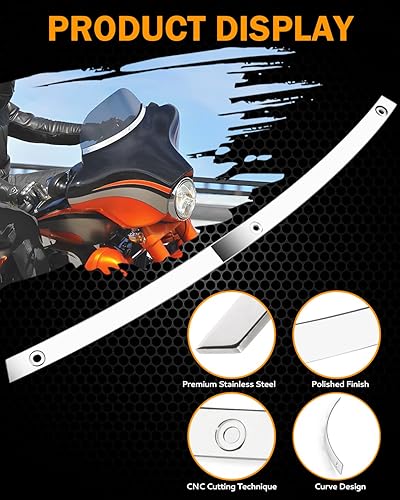 Miniatura 3 de PBYMT Moldura de Parabrisas Batwing, Moldura de Parabrisas de Acero Inoxidable Pulido Compatible con Modelos Harley Electra Glide, Street Glide y